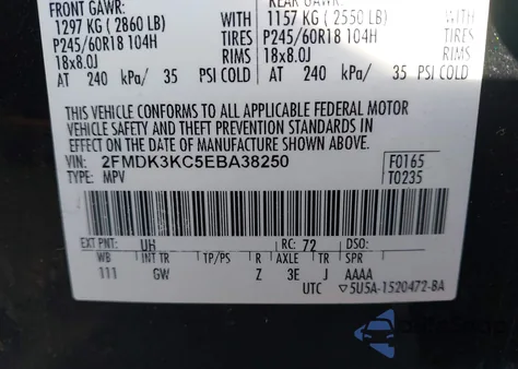 2014 Ford Edge Limited из США, поврежденный, VIN 2FMDK3KC5EBA38250